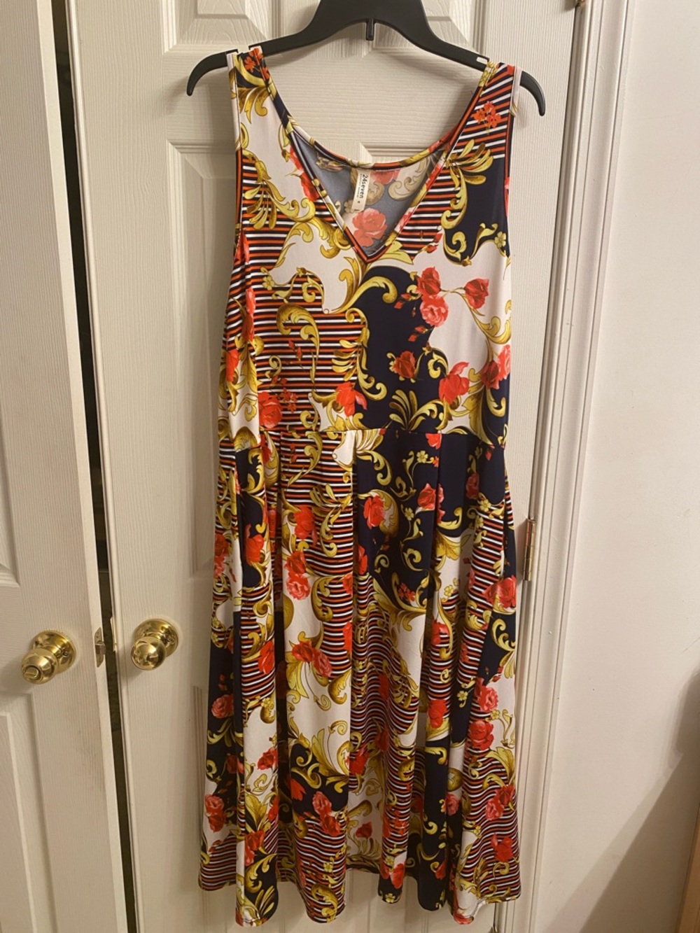 24Seven Floral & Scroll Print Sleeveless Maxi Dress - Orange Floral